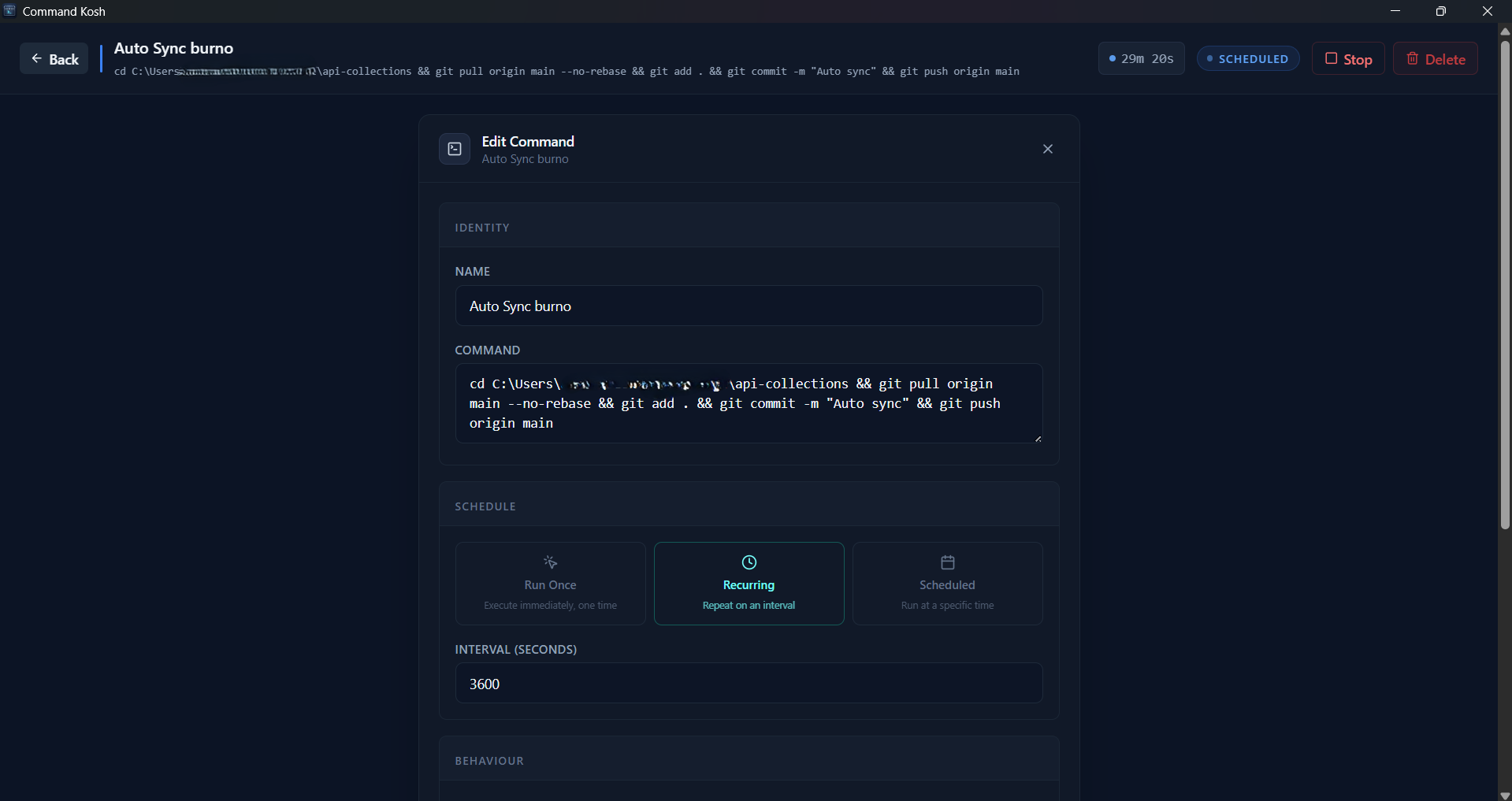 Edit Command Configuration
