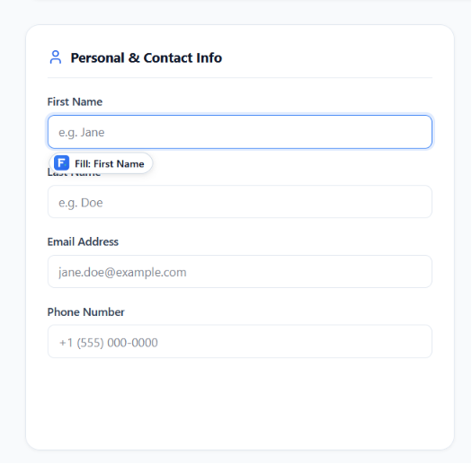 Floating 1-click trigger button appearing beside form input